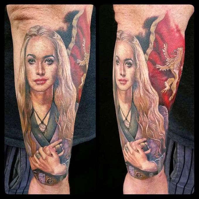 Татуировка портрет Серсеи Ланистер на руке