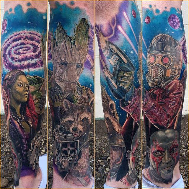 Тату Стражи Галактики- небула, ракета, Грут, звёздный Лорд, Гамора, Дракс, йонду, мантис