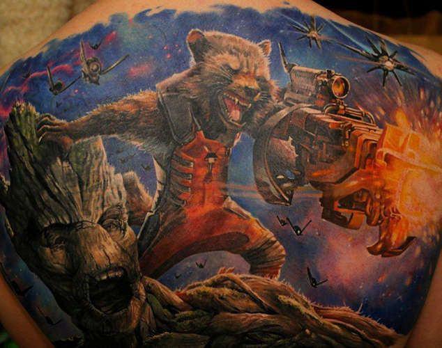 Тату Стражи Галактики- небула, ракета, Грут, звёздный Лорд, Гамора, Дракс, йонду, мантис