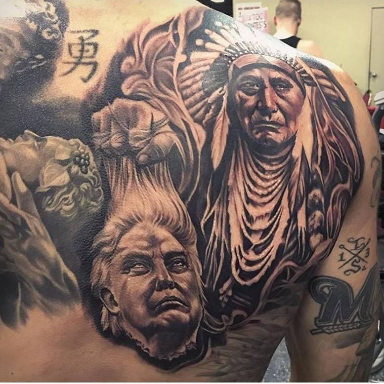 Тату Индеец отывает голову Дональду Трампу