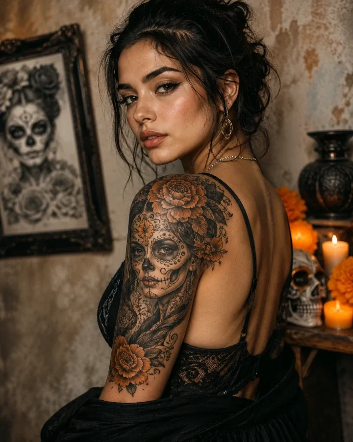 Тату череп Día de los Muertos (День мёртвых)