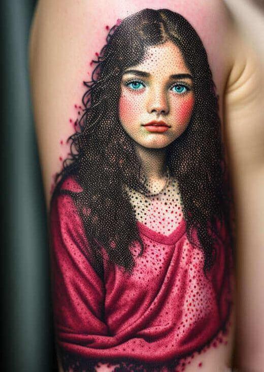 Тату портрет в стиле пойнтилизм