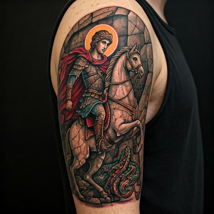 Святой Георгий поражающий дракона камень