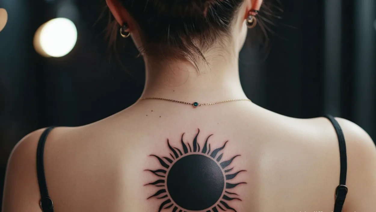 тату чёрное солнце на спине у девушки значение