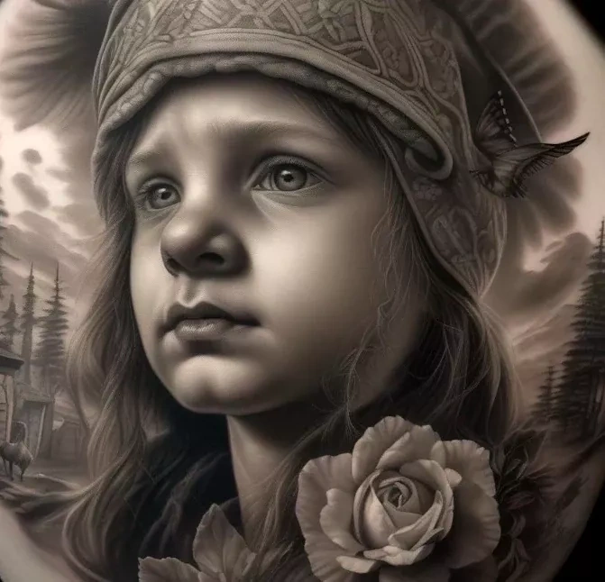 Тату портрет в технике гризайль 