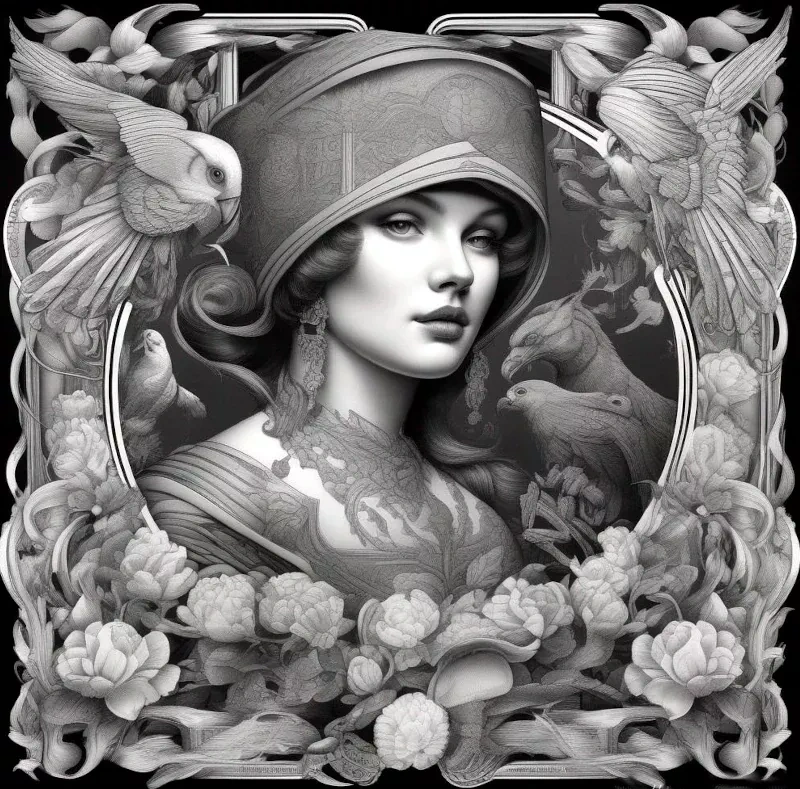 Девушка в технике гризайль 