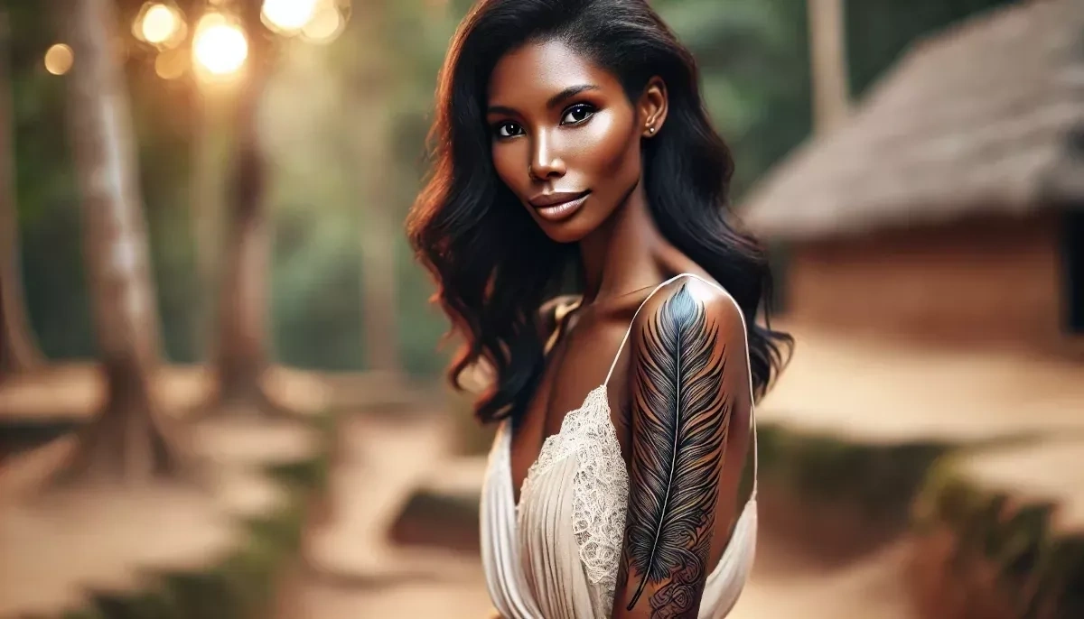 мулатка с татуировкой перо на плече, значение