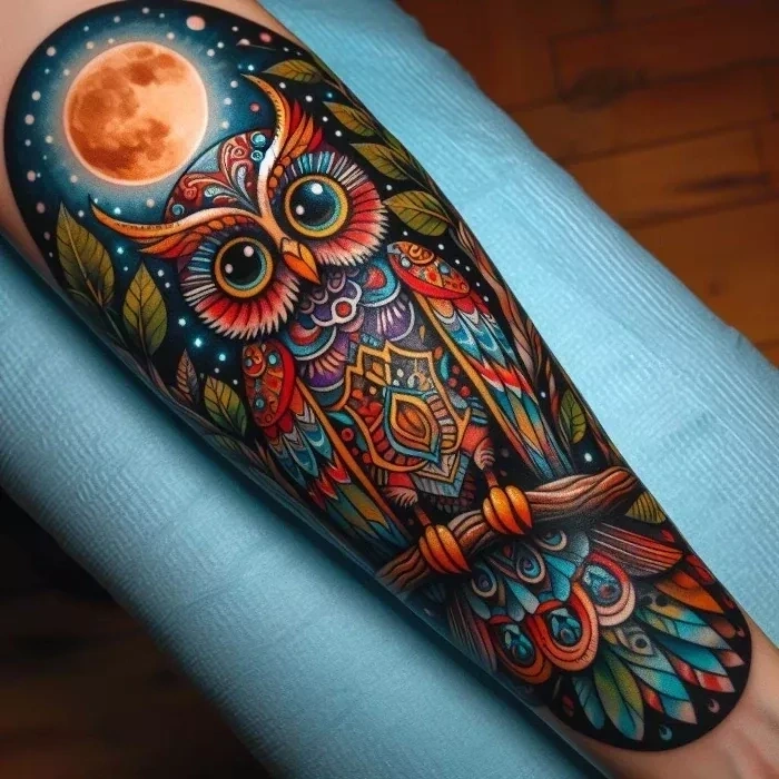 татуировка совы на предплечье