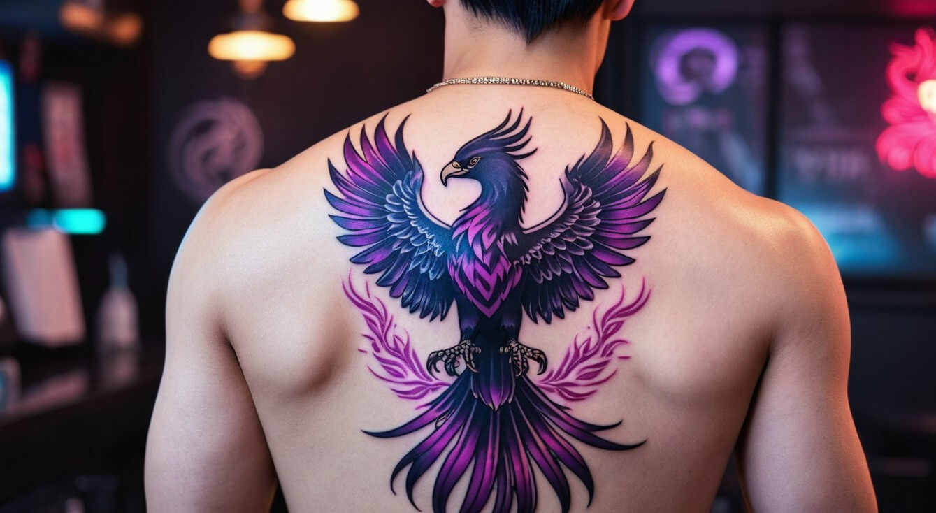 тату феникс встиле киберпанк