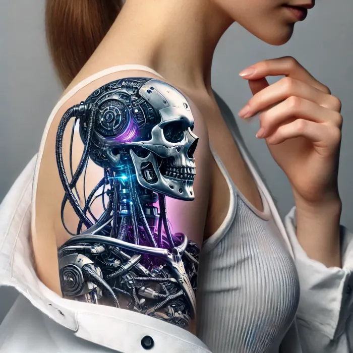 Татуировка смерть в стиле кибкрпанк