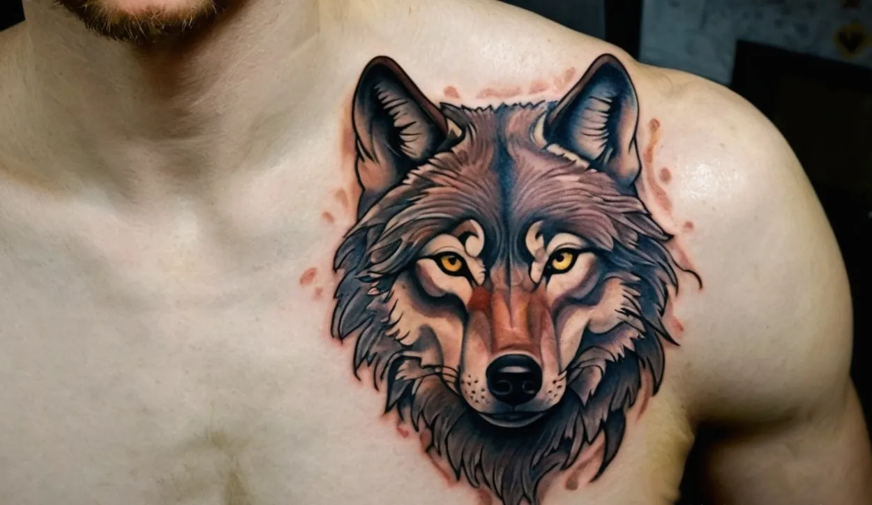 Татуировка волк нью скул