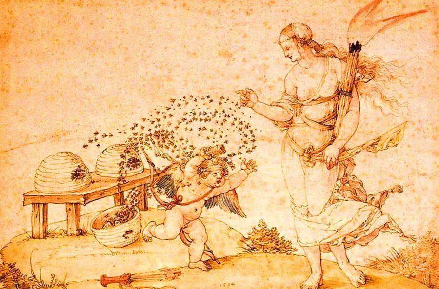 Эрос, Амур, Купидон, Эрот сорвал цветок, но в бутоне его скрывалась пчела