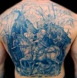 Рыцарь, Смерть и Дьявол Дюрер, гравюра на спине