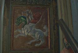 тату цербер на выходе из дома Resident Evil 7