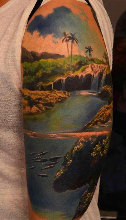 Тату японский пейзаж