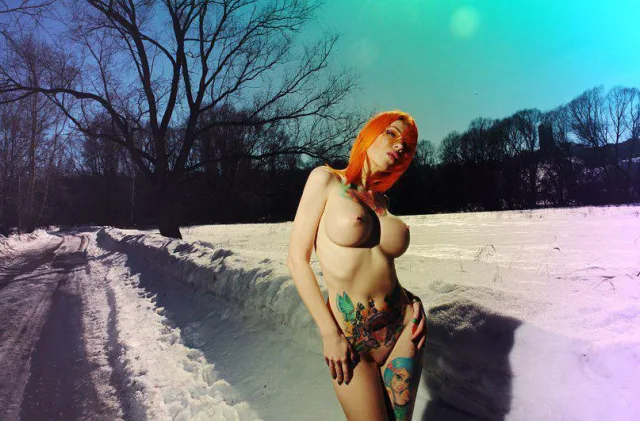 Рыжая ёлочка зимой