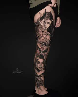 Black & Grey leg sleeve с женскими портретами