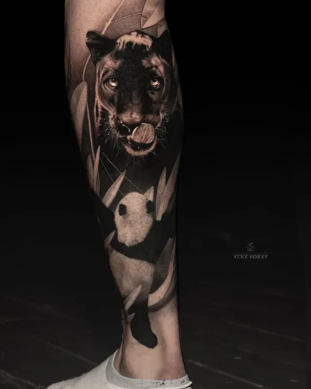 Black & Grey пантера и панда на голени