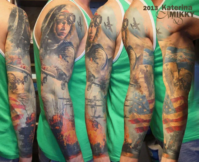 Тату рукав военный Перл-Харбор