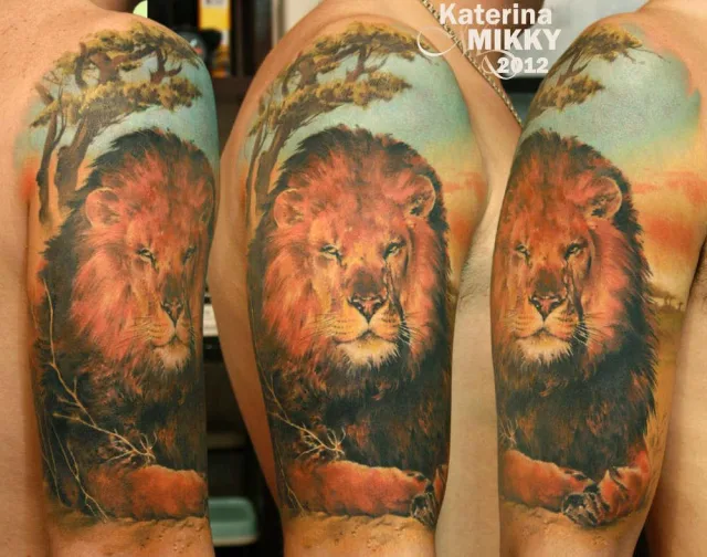 Тату Лев пейзаж