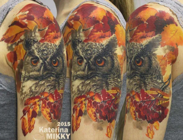 Тату сова осенняя