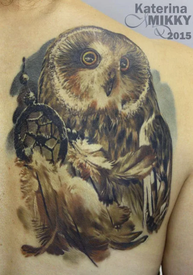 Тату сова ловец снов