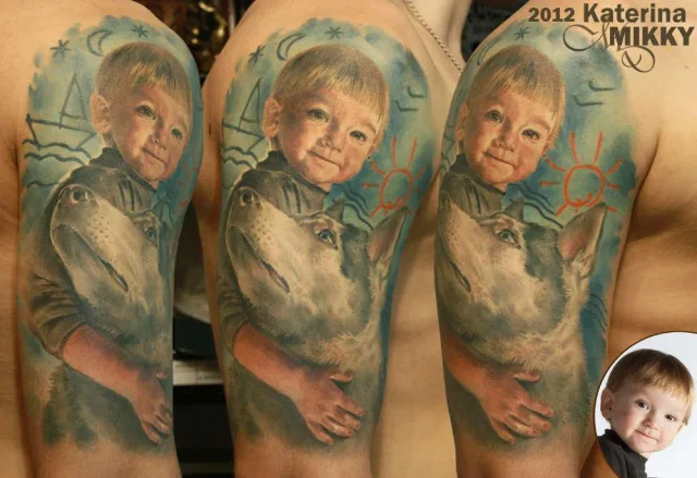 Тату ребёнок с собакой по фото