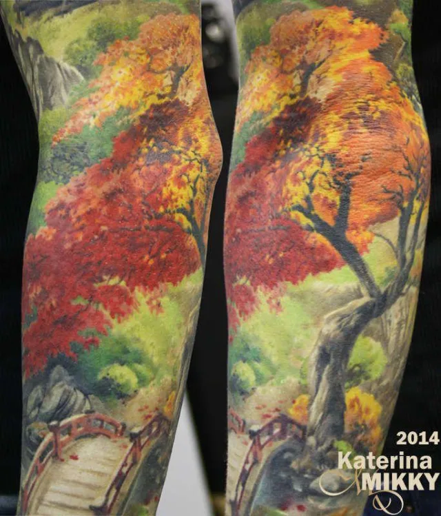 Тату осенний мостик